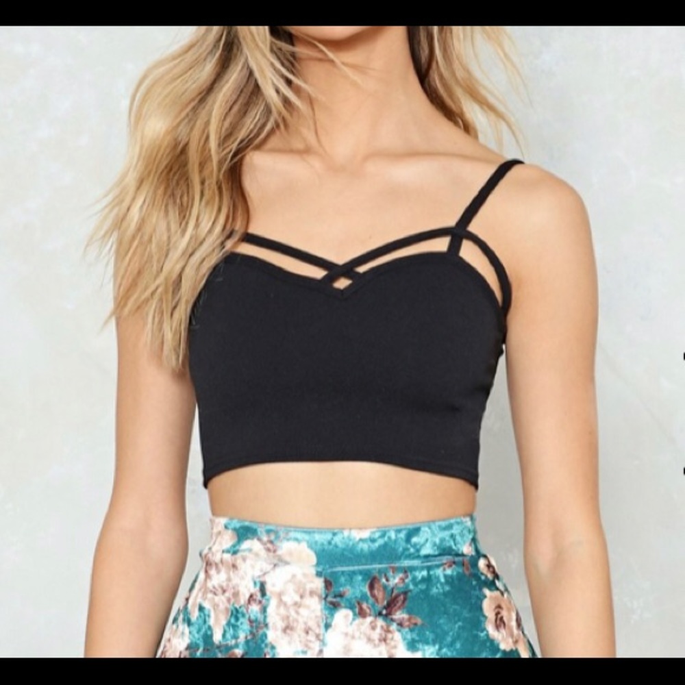 Cute black crop top with gold zipper in back